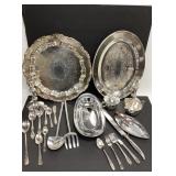 MIXED SILVER PLATE AND PEWTER SERVING AND FLATWARE