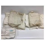 6 ANTIQUE LACE TABLE CLOTHES AND ONE LINEN AND