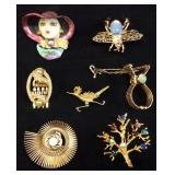 (7) VTG. GOLDTONE BROOCH PINS, PEARL PIN,