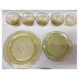 7 Pieces of Yellow Amber Federal Depression Glass