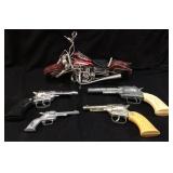 4 VTG. TOY CAP GUNS, SMOKEY, PONY BOY AND A WIRE