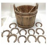 RUSTIC WOOD BUCKET & METAL HORSESHOES