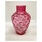 Fenton Mary Gregory Cranberry Coin Dot Vase
