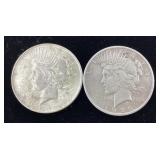2) 1922 P Peace Dollar coins