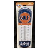 VTG. STYLE GULF GAS & OIL METAL THERMOMETER,