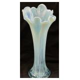 NORTHWOOD BLUE OPALESCENT ART GLASS SWUNG VASE,