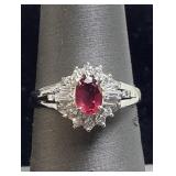 PLATINUM RUBY & DIAMOND RING, SIZE 6.5, 0.45ct