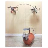 2) Metal Lawn Art. Twirling planes, Heli piggy