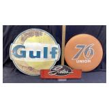 4) Automotive metal signs, Gulf, 76, Gates, Shell