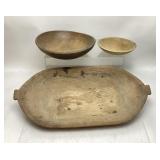 3) Primitive wooden bowls, large Dough bowl