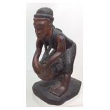 VTG. AFRICAN HAND CARVED TRIBAL DRUMMER SCULPTURE