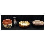 4 ASSORTED POTTERY BOWLS & VASE,