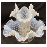 FENTON MOONSTONE OPALESCENT HOBNAIL 3-HORN EPERGNE