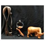 ASSORTED HAND CARVED MOTHER CHILD STATUES AND