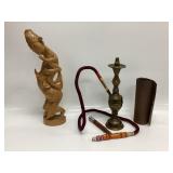 BRASS HOOKAH AND BALINESE DANCING HAND CRAVED