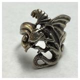 VTG. SHUBEï¿½S STERLING SILVER MEDIEVAL DRAGON RING,