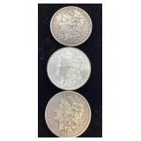 3) 1883,84,85 Morgan Dollar coins