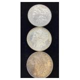 3) 1883,84,85 Morgan Dollar coins