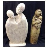 (2) HAND CARVED WOODEN MOTHER CHILD SCULPTURES,