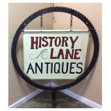 HISTORY LANE ANTIQUES 2 SIDED SIGN INSIDE A LARGE