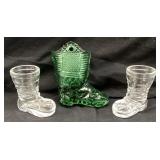 (3) JEANETTE GREEN & CLEAR GLASS COWBOY BOOT