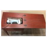 VINTAGE WHITE SEWING MACHINE IN CABINET