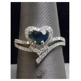PLATINUM SAPPHIRE & DIAMOND RING, SIZE 7,