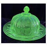 VINTAGE ANCHOR HOCKING URANIUM GLASS RIBBED