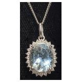 PLATINUM AQUAMARINE & DIAMOND PENDANT, 850