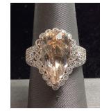 14KT 2-TONE GOLD MORGANITE & DIAMOND RING, SIZE 7