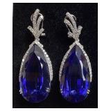 14KT WHITE GOLD BLUE SAPPHIRE & DIAMOND EARRINGS