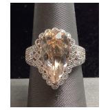 14KT 2-TONE GOLD MORGANITE & DIAMOND RING, SIZE 7