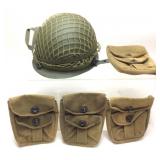 U.S. ARMY M1 STEEL HELMET w NET COVER, LINER IN