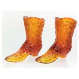 PAIR OF VTG. FENTON AMBERINA DAISY & BUTTON
