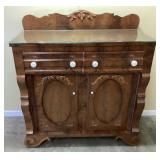 ANTIQUE BIRDS EYE MAPLE VENEER SIDEBOARD, MID