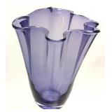 PURPLE GLASS HANDKERCHIEF VASE, RUFFLED EDGE H