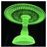 ANTIQUE ADAMS & CO URANIUM GLASS WILDFLOWER CAKE