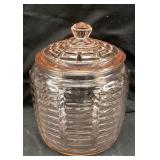 PINK DEPRESSION GLASS BEEHIVE PATTERN COOKIE JAR