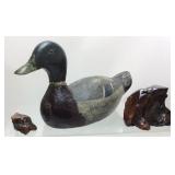 VINTAGE WOODEN DUCK DECOY w 2 PIECES OF