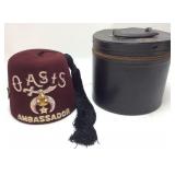 VTG. OASIS MASONIC SHRINERS FEZ HAT WITH CASE