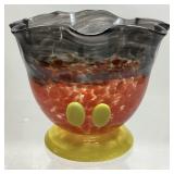 MICKEY MOUSE ART GLASS VASE, 6in H