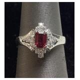 PLATINUM RUBY & DIAMOND RING, SIZE 5.5, 0.51ct