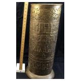 ANTIQUE ENGLISH BRASS UMBRELLA STAND FEATURING