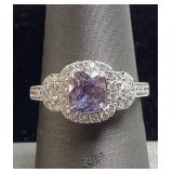 PLATINUM SAPPHIRE & DIAMOND RING, SIZE 7, G.I.A.
