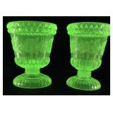 PAIR OF L.G. WRIGHT URANIUM GLASS WILDFLOWER