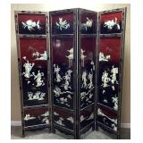 VTG. ASIAN BLACK LAQUER INLAID SOAPSTONE &