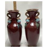 PAIR OF CHINESE FALMBï¿½ STYLE RED PORCELAIN VASES