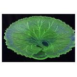 VTG. INDIANA URANIUM GLASS PEBBLE LEAF PLATE, 8in