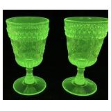 PAIR OF L.G. WRIGHT URANIUM GLASS WILDFLOWER