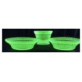 (3) ANTIQUE ADAMï¿½S & CO WILDFLOWER URANIUM GLASS